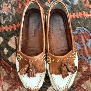 Cole Haan Tan and Cream Tassel Loafers